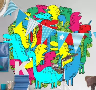 Naljepnica zida okrugli šareni dinosaur za djecu zmaj - TenStickers