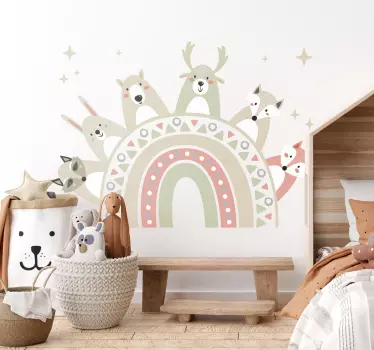 Naljepnice za zid dječje sobe boho duga s divljim životinjama - TenStickers