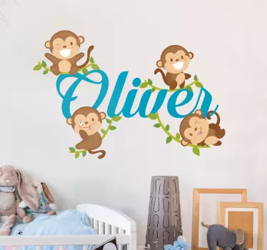 Naljepnice za zid dječje sobe Četiri smiješne majmuna - TenStickers