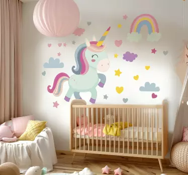 Naljepnice za zid dječje sobe sretan jednorog - TenStickers