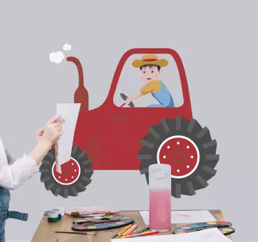 Nasmijan čovjek traktor dječja naljepnica - TenStickers