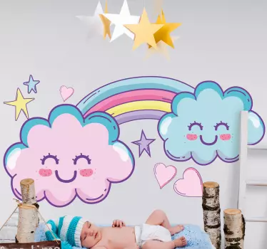 Nasmijana slatka oblaka duge sa srcima naljepnica na zidu iz crta - TenStickers