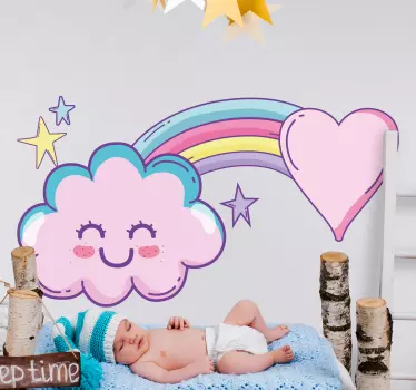 Nasmijani oblak crtani dug u naljepnici srca - TenStickers