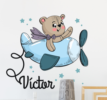 Personalizirana naljepnica aviona s medvjedićem - TenStickers