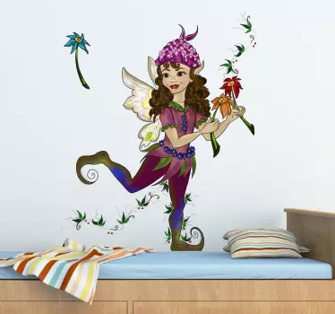 Pixie djevojka s naljepnicom s cvijećem - TenStickers
