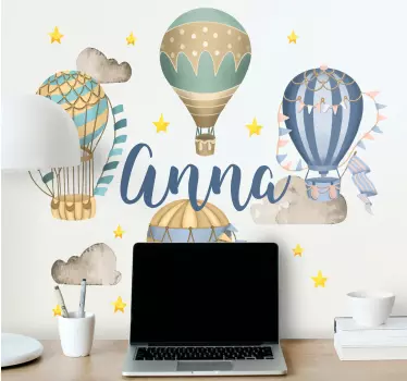 Plavi baloni sa zvijezdama ilustracija zidna umjetnost - TenStickers