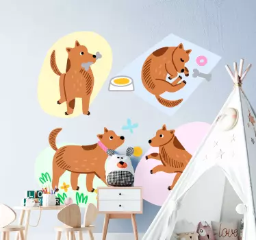 Preslatke pseće scene dječja zidna naljepnica na zidu - TenStickers