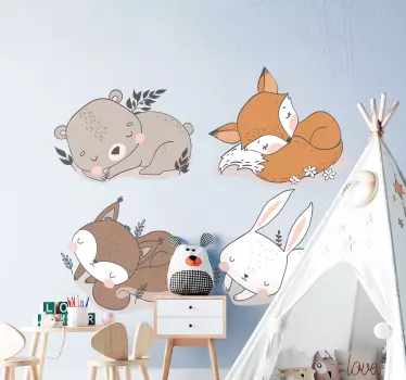 Prijatelji životinja koji spavaju crtić zid stiker - TenStickers