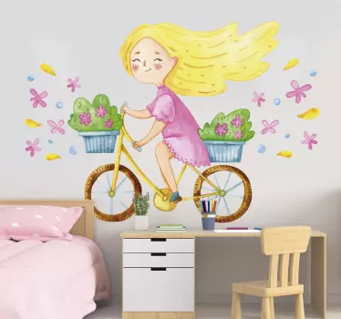 Proljeće cvjetni bicikl ilustracija zidna umjetnost - TenStickers