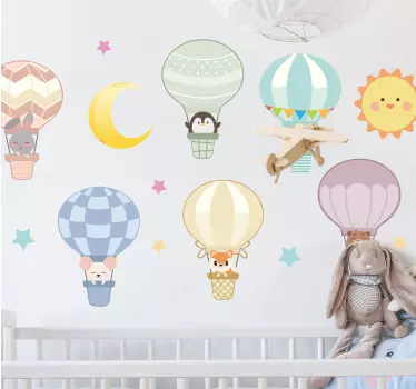 šareni baloni sa simpatičnim životinjama ilustracija zidna umjetn - TenStickers