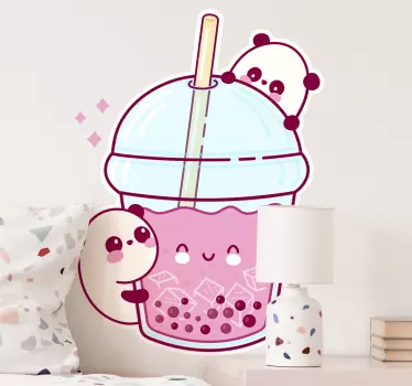 Slatka panda s čajem od mlijeka čaj zidna naljepnica crtić - TenStickers