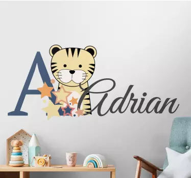Slatka životinja tigar s imenom dječja spavaća soba zidna naljepn - TenStickers