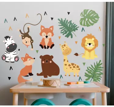 Slatke divlje životinje s lišćem naljepnica tapeta - TenStickers