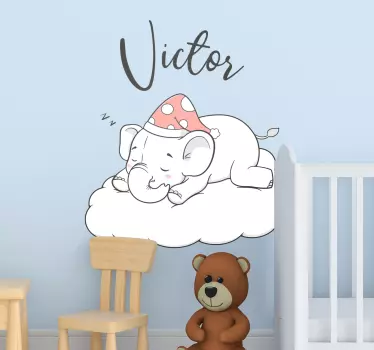 Slon u oblacima s imenom naljepnica životinjskog zida - TenStickers