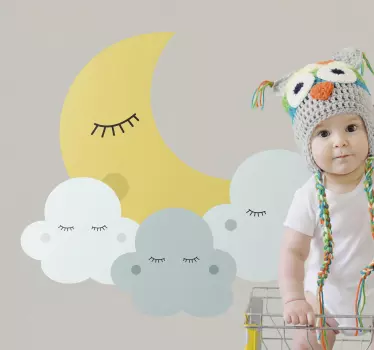 Sretan mjesec i oblak koji spava ilustracija zidne umjetnosti - TenStickers