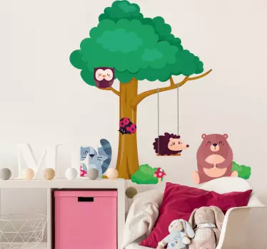 šumske životinje oko ljuljačke ilustracija zidna umjetnost - TenStickers