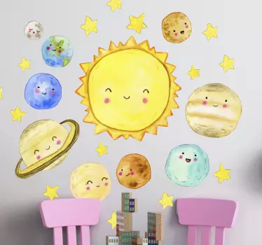 Sunčani sustav preslatka akvarelna svemirska naljepnica - TenStickers