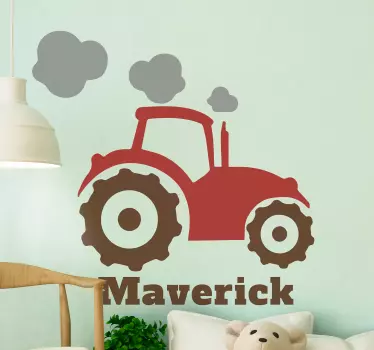 Traktor crvene i smeđe boje s natpisom imena igračaka - TenStickers