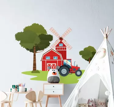 Traktori i drveće ilustracija zidna naljepnica - TenStickers