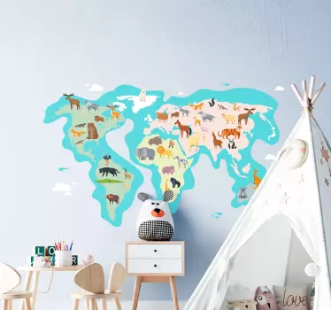 Worldmap nordic za djecu sa zidnom naljepnicom mape faune - TenStickers