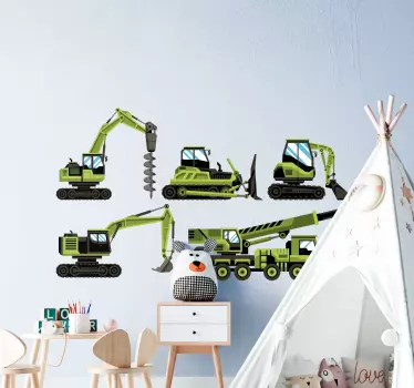 Zelena naljepnica igračaka za traktor i buldožere - TenStickers