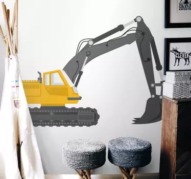 žuti bager crtež ilustracija zidna umjetnost - TenStickers