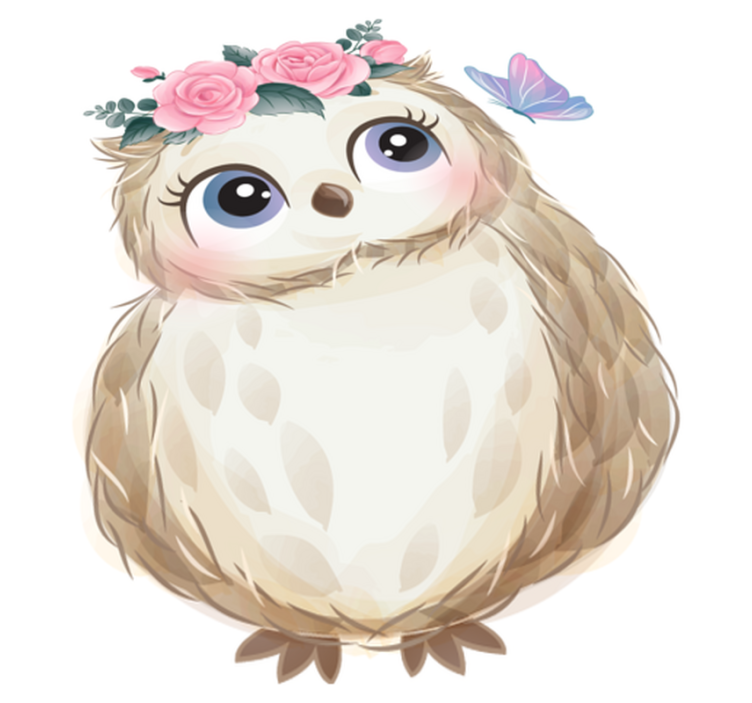 Vinil podovi životinja s baby sovom i cvijećem - TenStickers