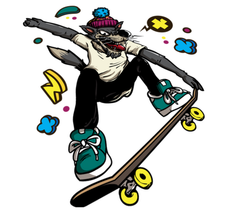 Vinil podovi životinja vuk na skateboardu - TenStickers