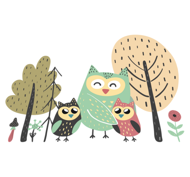 Vinil podovi životinja Šarene sove na drvetu - TenStickers