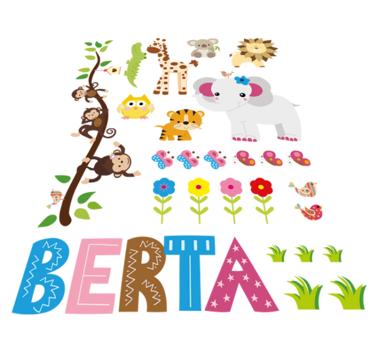 Vinil podovi životinja drvo iz džungle s imenom - TenStickers