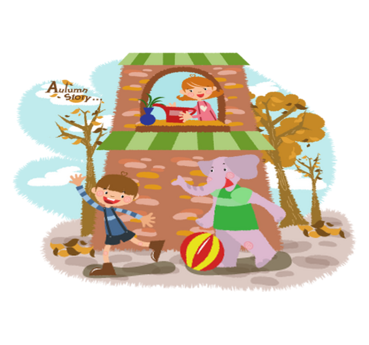 Vinil podovi životinja s igrom slona i djece - TenStickers