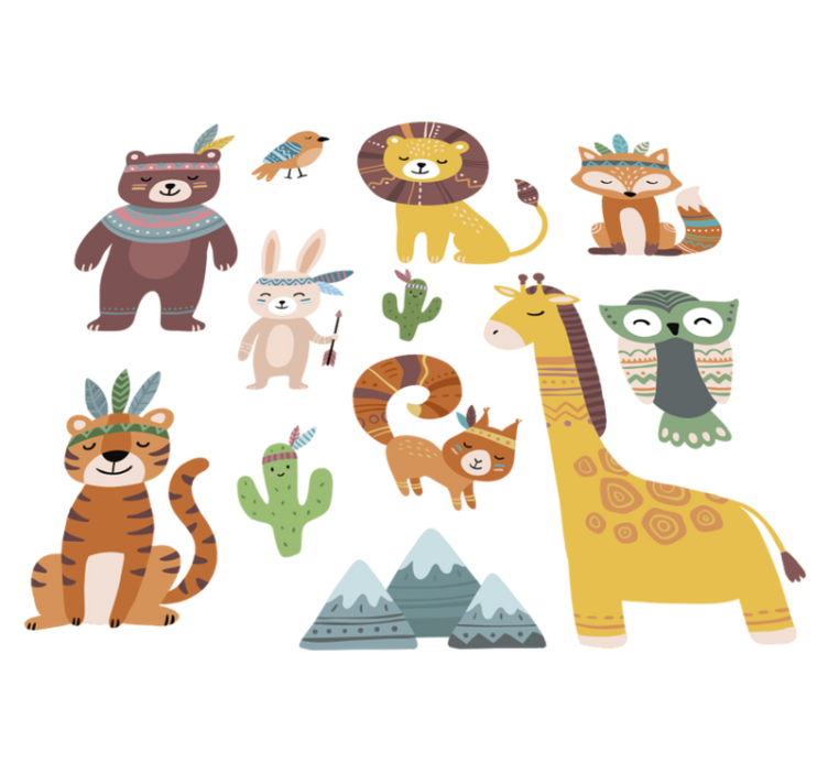 Vinil podovi djeca s smiješnim plemenskim životinjama - TenStickers