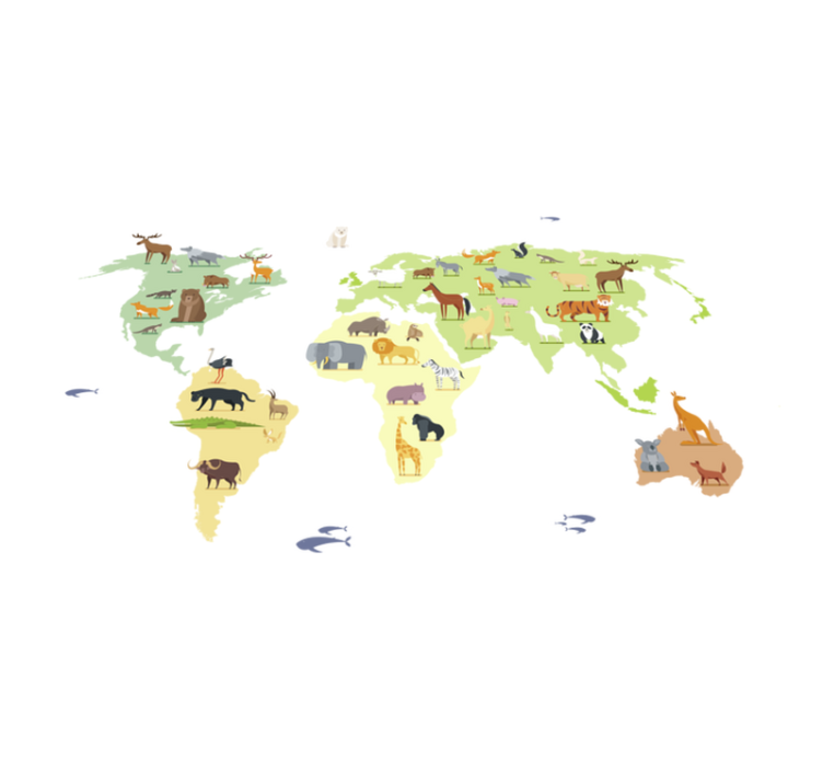 Vinil podovi spavaća soba Šarene životinje kontinenata - TenStickers