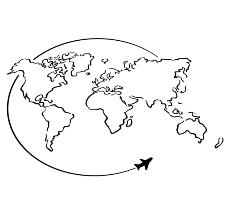 Vinil podovi karta svijeta avion u krugu - TenStickers