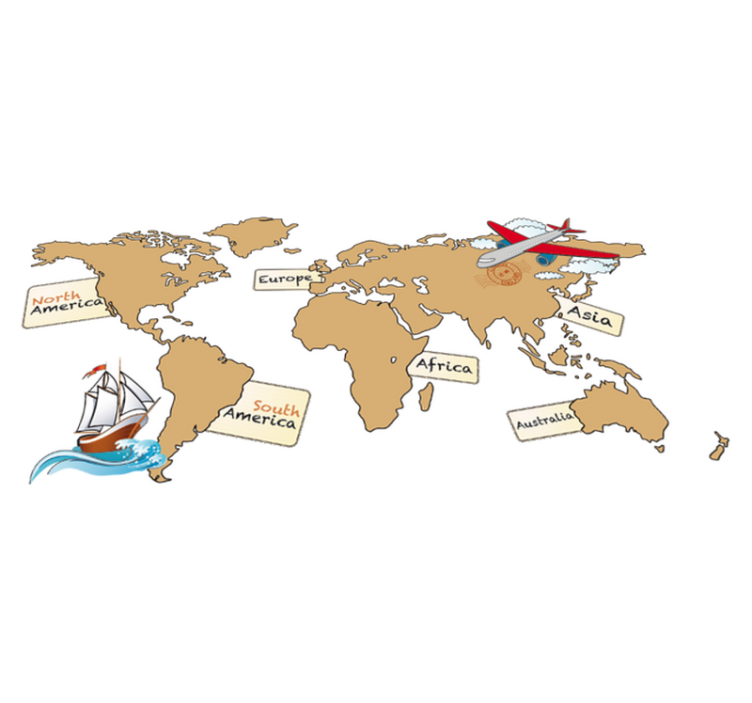 Vinil podovi karta svijeta s engleskim kontinentima - TenStickers