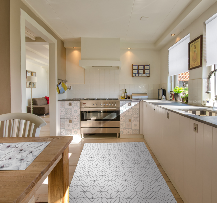 Bijeli japandi geometrijski uzorak vinil tepih - TenStickers