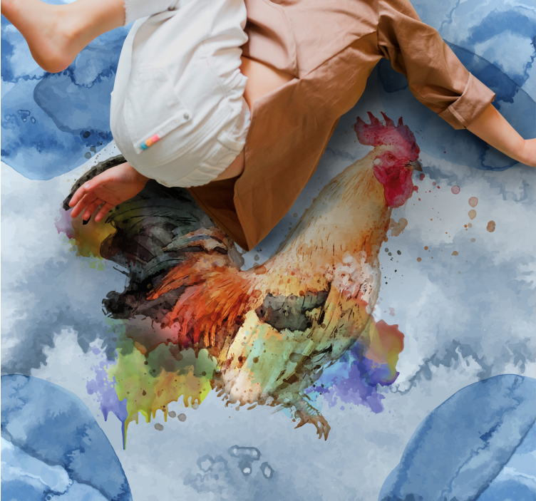 Akvarel obojen pijetao četvrtasti vinilni tepih - TenStickers