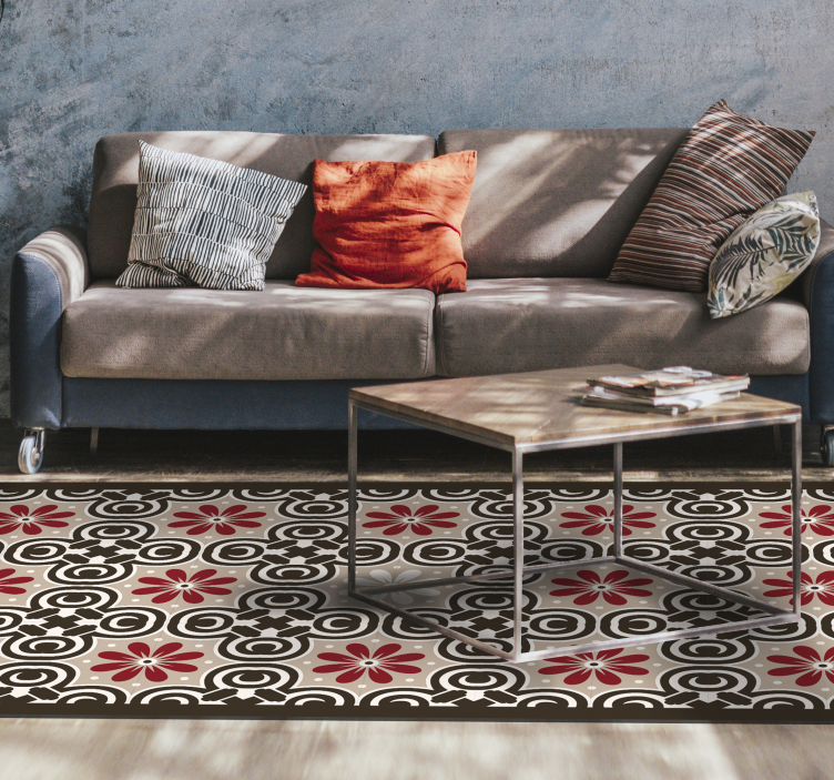 Bijeli s bež i crvenim tepihom od klasičnih pločica - TenStickers