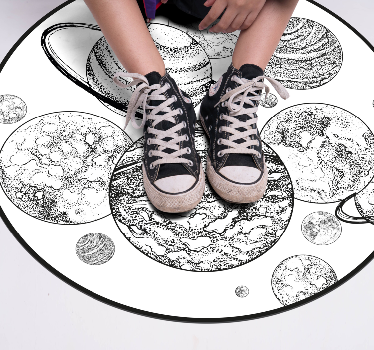 Crno-bijeli vinil prostirka solarnog sustava - TenStickers