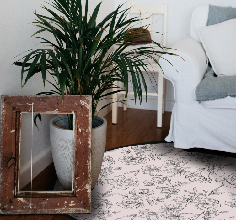 Crno-bijeli cvjetni vinil tepih za dom - TenStickers