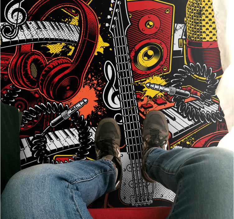 Crtani glazbeni instrumenti kvadratni vinilni tepih - TenStickers