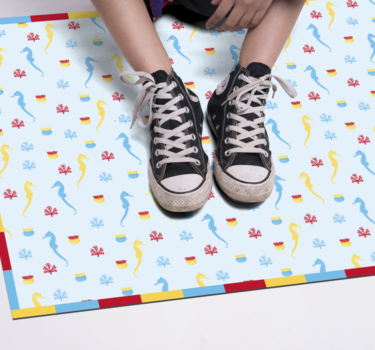 Vinil podovi za kupatilo plavi dizajn morskog konjića - TenStickers