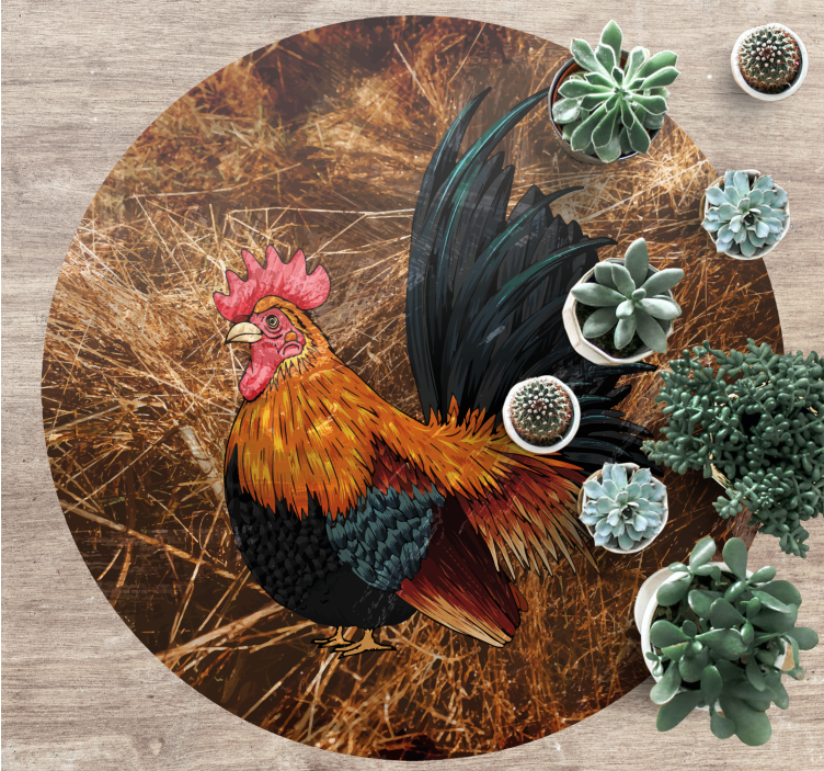 Nacrtani pijetao u kružnom tepihu od slame - TenStickers