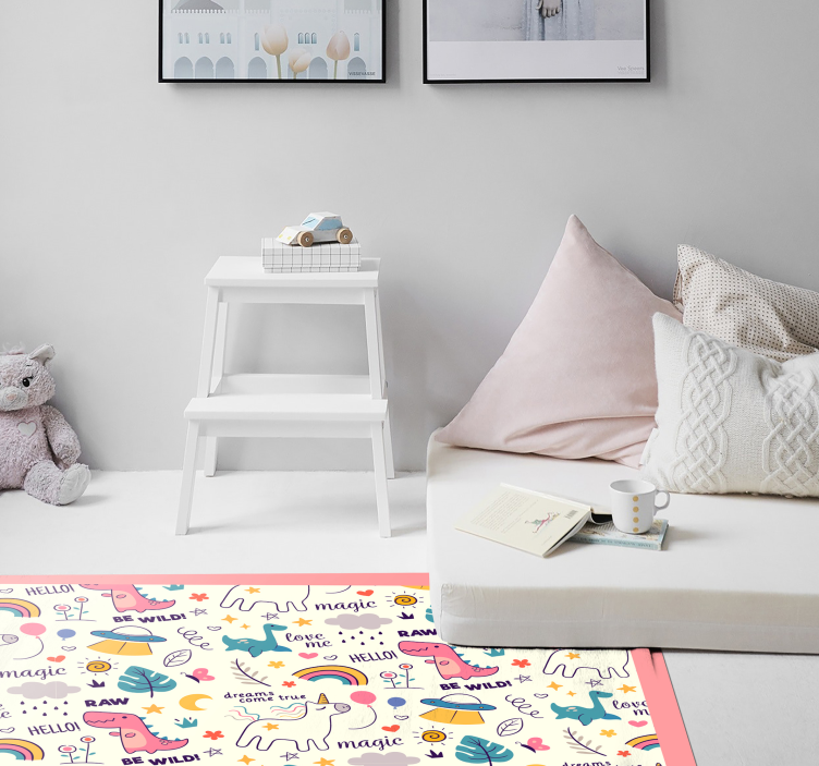 Jednorogi sretan magični uzorak vinil prostirka - TenStickers