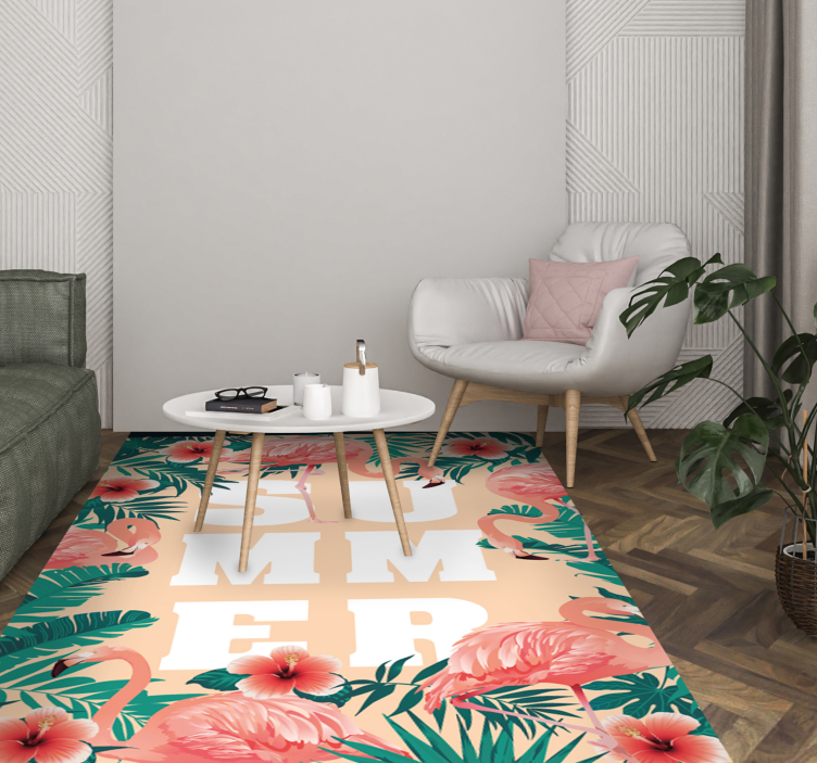 Ljeto tekst flamingos cvijeće prilagođeni tepih - TenStickers