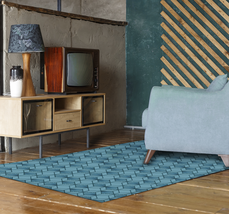 Plava kocka geometrijska vinilna prostirka - TenStickers