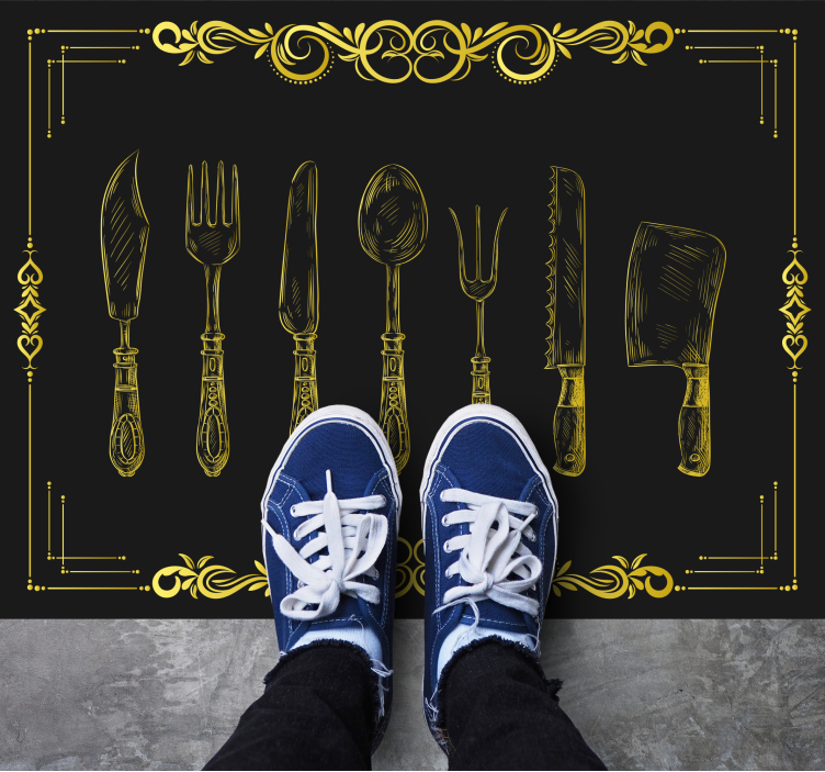 Vinil pod u kuhinji nacrt kuhinjskog pribora - TenStickers