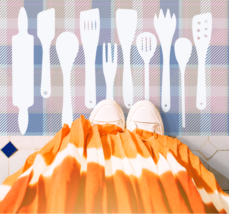 Vinil pod u kuhinji siluete kuhinjskog pribora - TenStickers