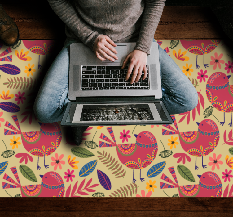 Vinil podovi cvijeće i biljke šareni motivi ptica - TenStickers