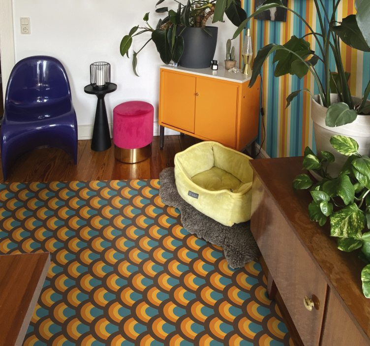 Vinil podovi dnevna soba uzorak retro krivulje - TenStickers